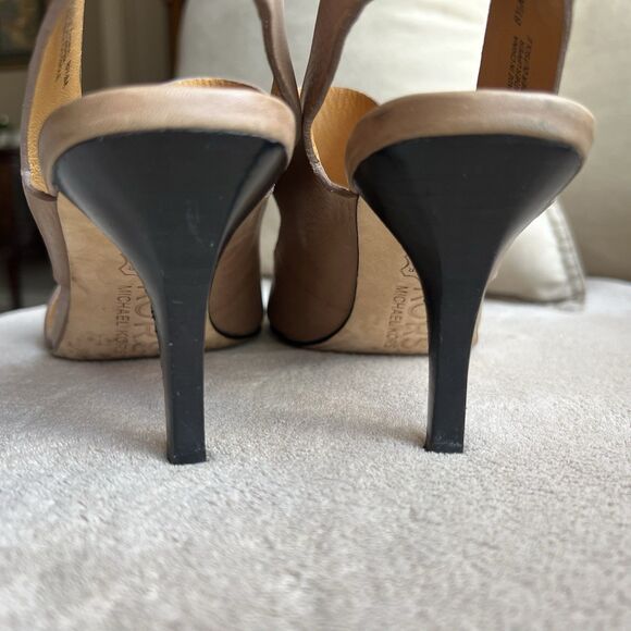 Michael Kors Tan Leather Sling Back Heeled Sandals Women’s 8.5 M Designer - Picture 11 of 16